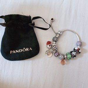 Pandora Silver Bracelet and 12 Charms